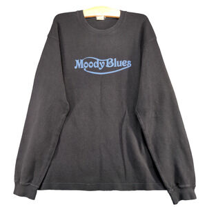 Moody Blues Women's Waffle Knit Shirt Black 2XL Long Sleeve Crew Neck